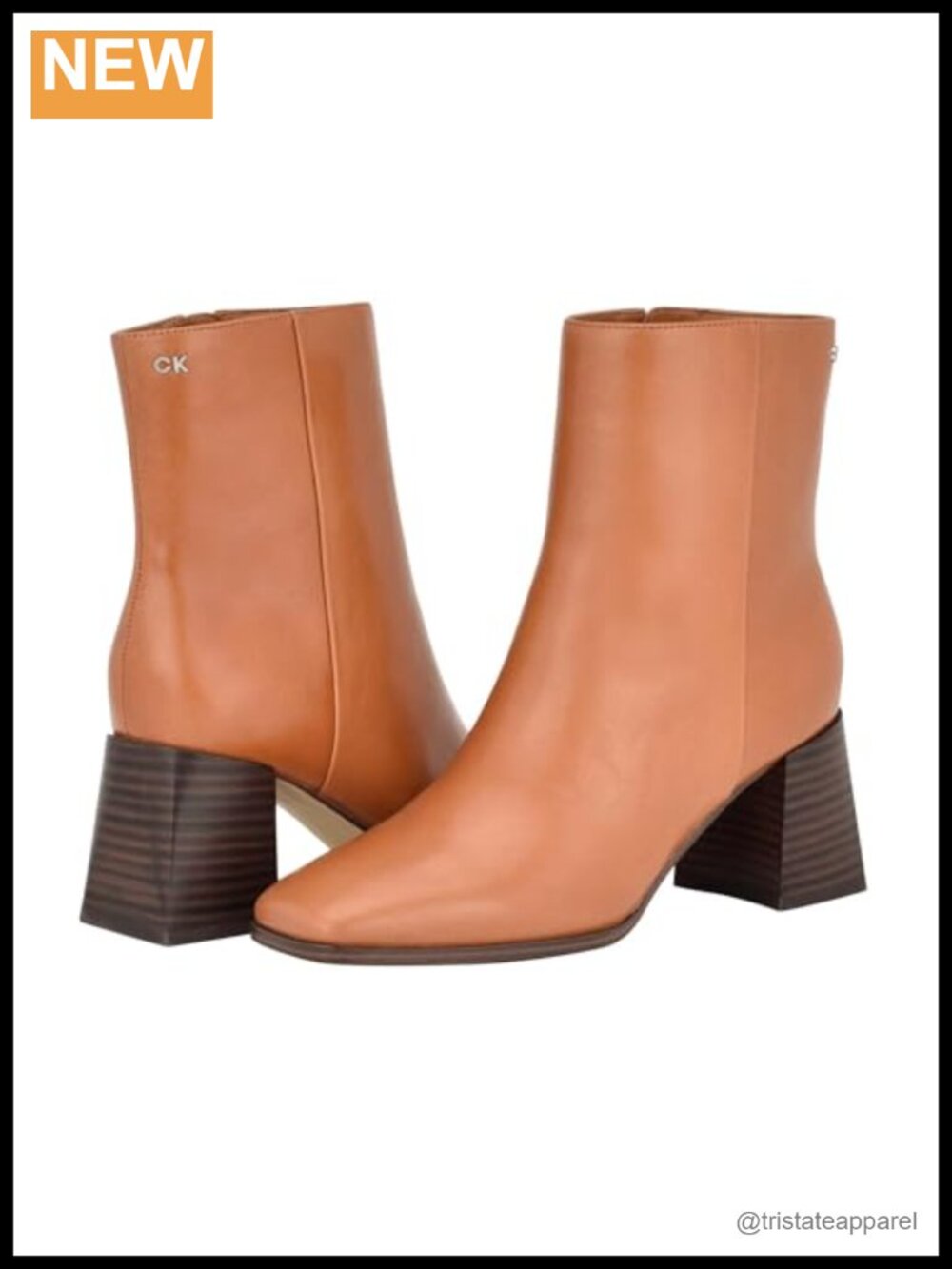Calvin Klein Broma Leather Mid-Calf Bootie with Block Heel and Square Toe